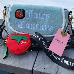 NWT Juicy Couture Blue Strawberry Crossbody Bag Set with Coin Purse